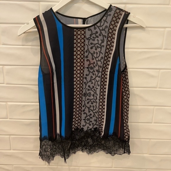 CLOVER Canyon Library Stripe lace hem shell Jersey Sleeveless Top - Picture 4 of 8